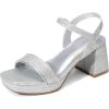 DREAM PAIRS Girls Sandals Open Toe Low Block Chunky Heels Sandals Party Dress Pumps Shoes for Little Big Kid(All Silver Glitter)