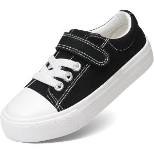 DREAM PAIRS Kids Toddler Sneakers Boys Girls Casual Canvas School Shoes(Black)