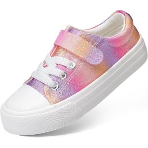 DREAM PAIRS Kids Toddler Sneakers Boys Girls Casual Canvas School Shoes(Pink/Rainbow)