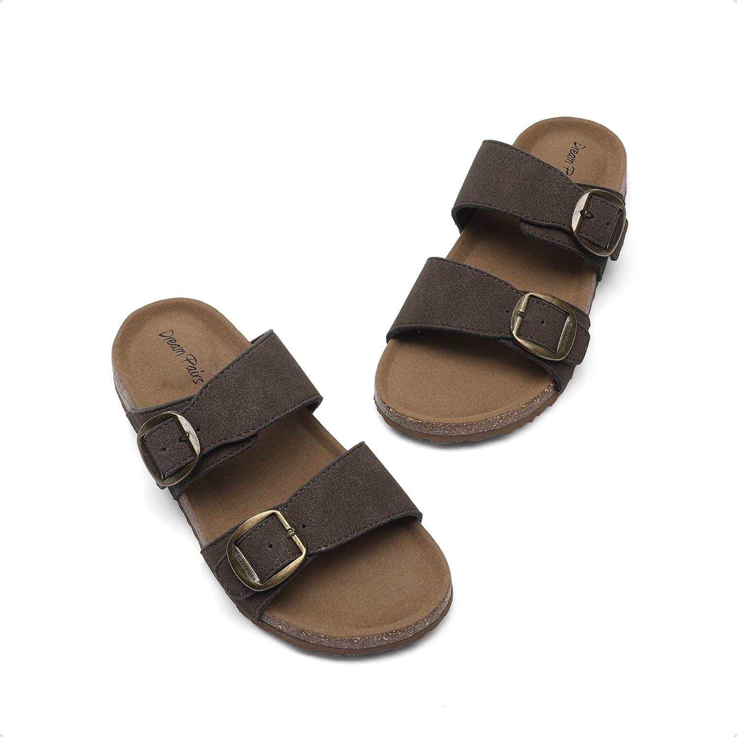 image:imageDREAM PAIRS Girls Boys Slides For Kids NonSlip with Adjustable Straps for Indoor amp Outdoor Toddler Little KidBig KidDark Brown