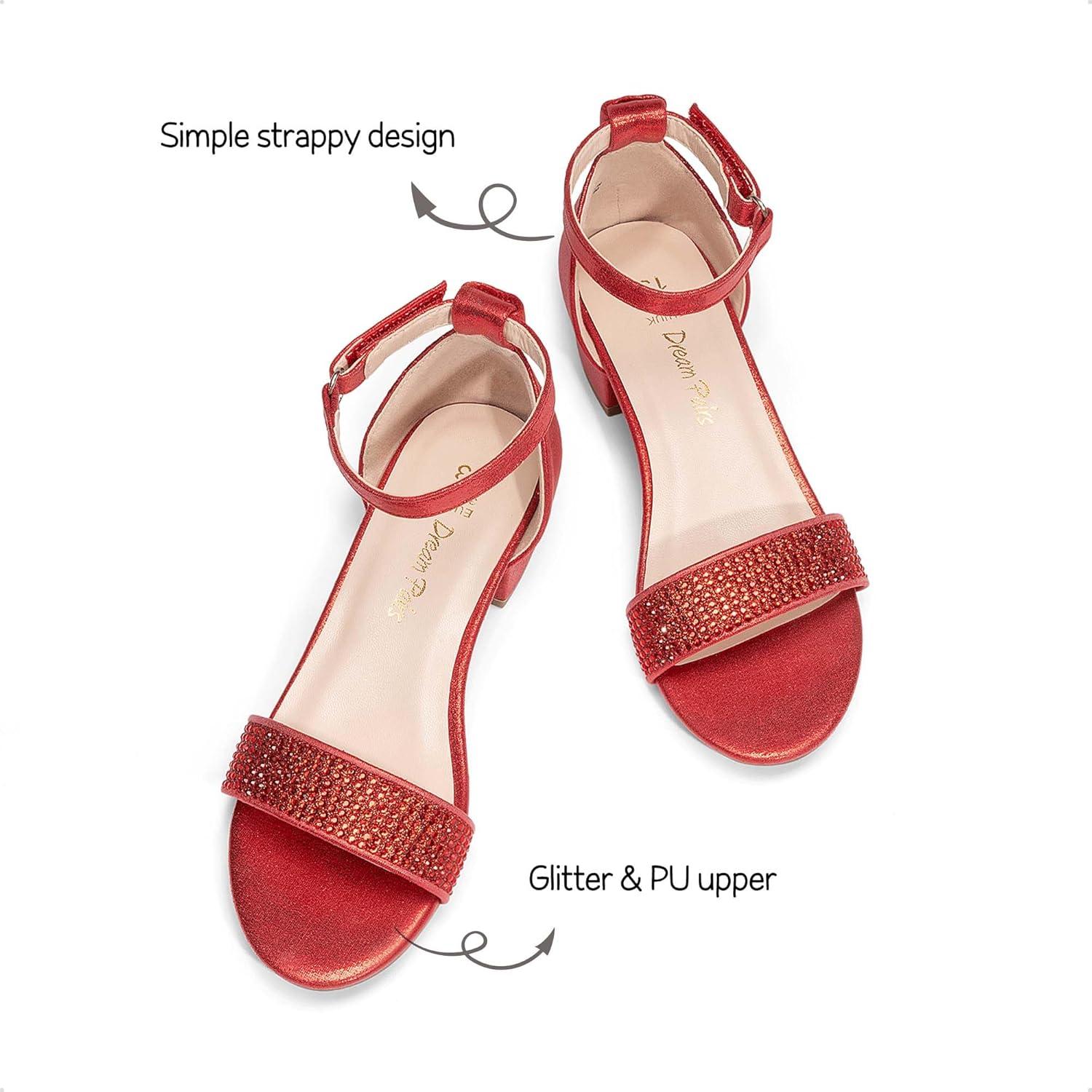 image:imageDREAM PAIRS Girls Sandals Low Heel Dress Pump Ankle Strap Flower Wedding Party Shoes for Little KidBig KidRed