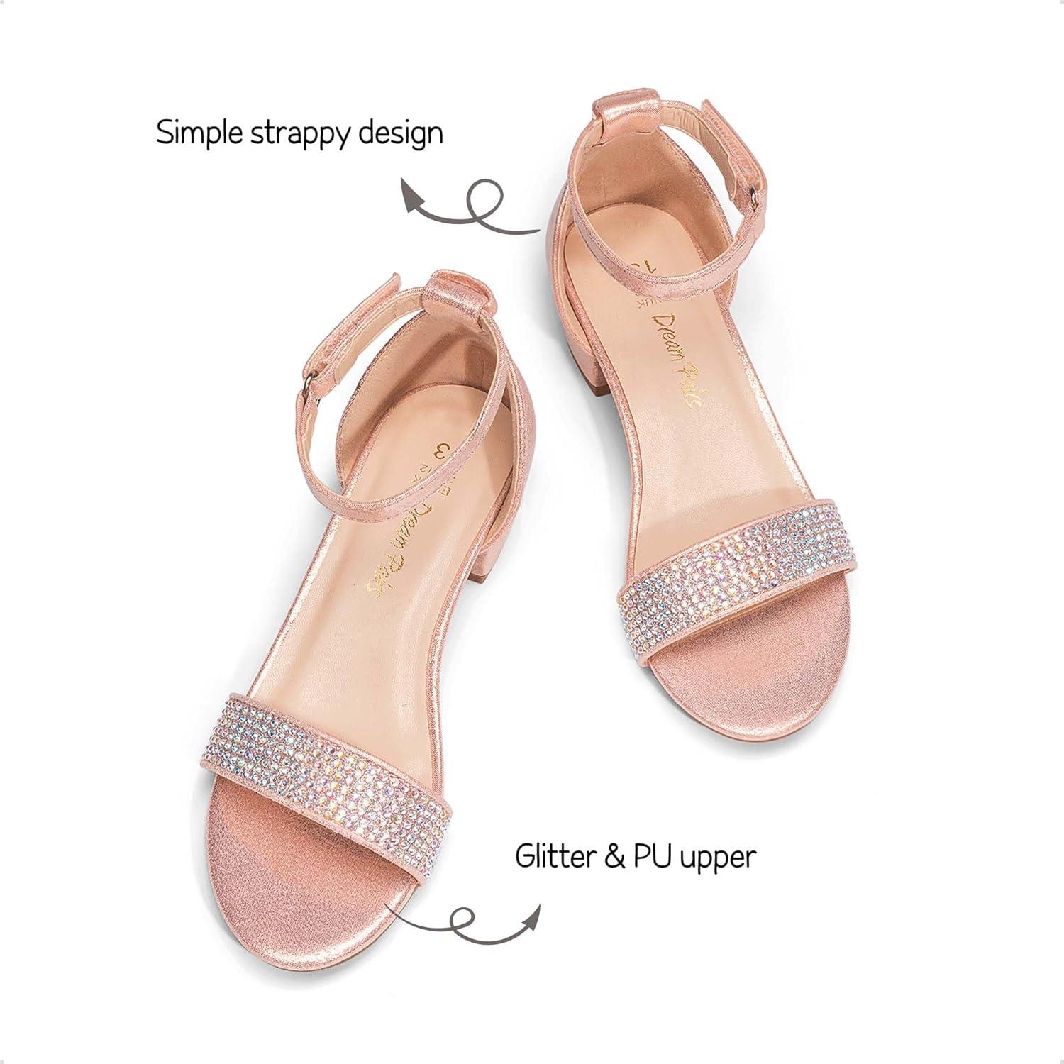 image:imageDREAM PAIRS Girls Sandals Low Heel Dress Pump Ankle Strap Flower Wedding Party Shoes for Little KidBig KidRose Gold