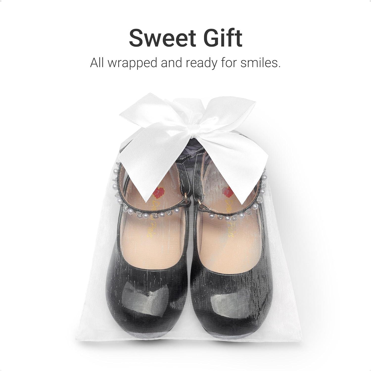 image:imageDREAM PAIRS Toddler Little Girls Dress Shoes Flower Girl Mary Jane Ballet Flat Shoes with Pearl Ankle Strap amp Satin Bow for WeddingPartyBlack