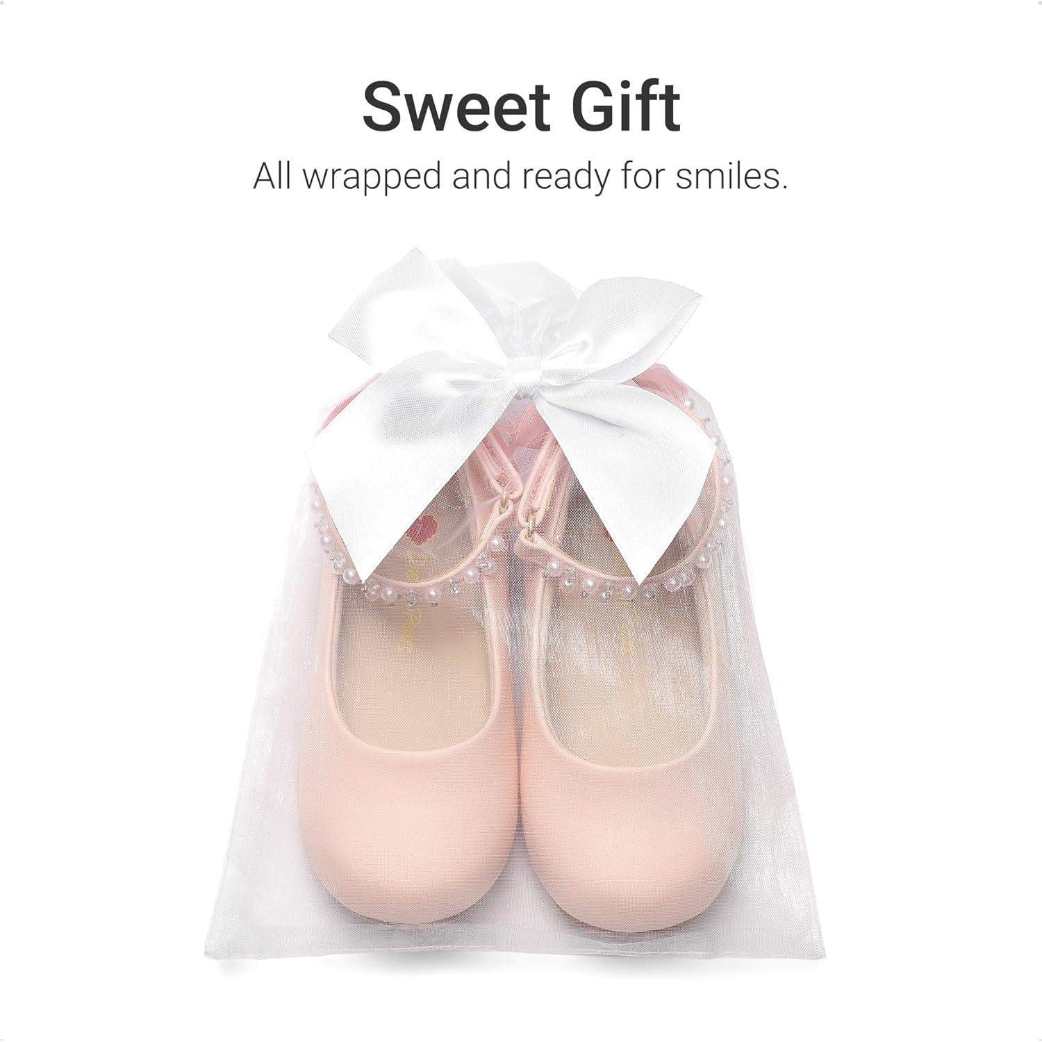 image:imageDREAM PAIRS Toddler Little Girls Dress Shoes Flower Girl Mary Jane Ballet Flat Shoes with Pearl Ankle Strap amp Satin Bow for WeddingPartyPink
