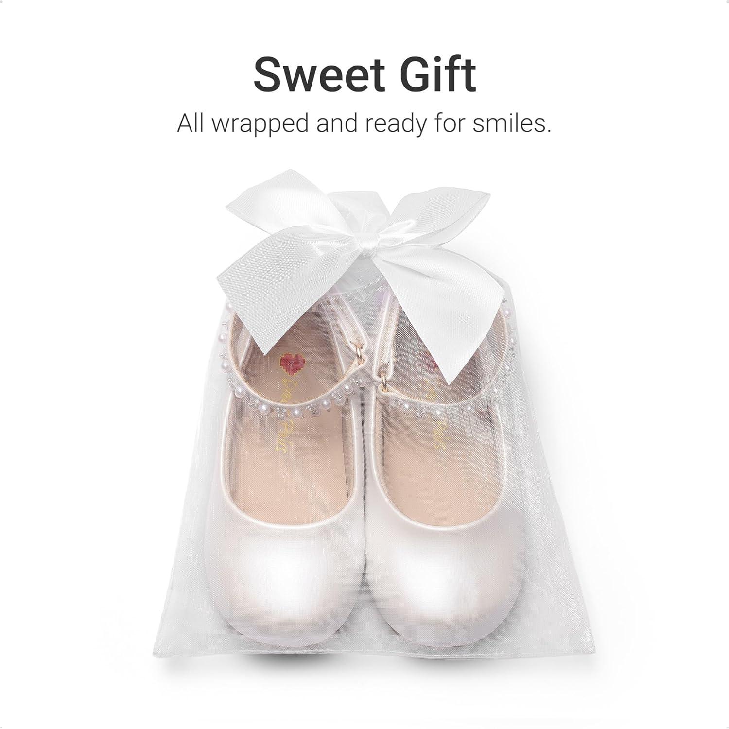 image:imageDREAM PAIRS Toddler Little Girls Dress Shoes Flower Girl Mary Jane Ballet Flat Shoes with Pearl Ankle Strap amp Satin Bow for WeddingPartyWhite
