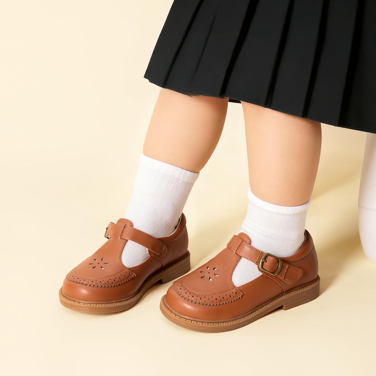 image:imageDREAM PAIRS Toddler Little Girls Mary Jane Dress Shoes Ballet Flats for Girl School Uniform ShoesBrown