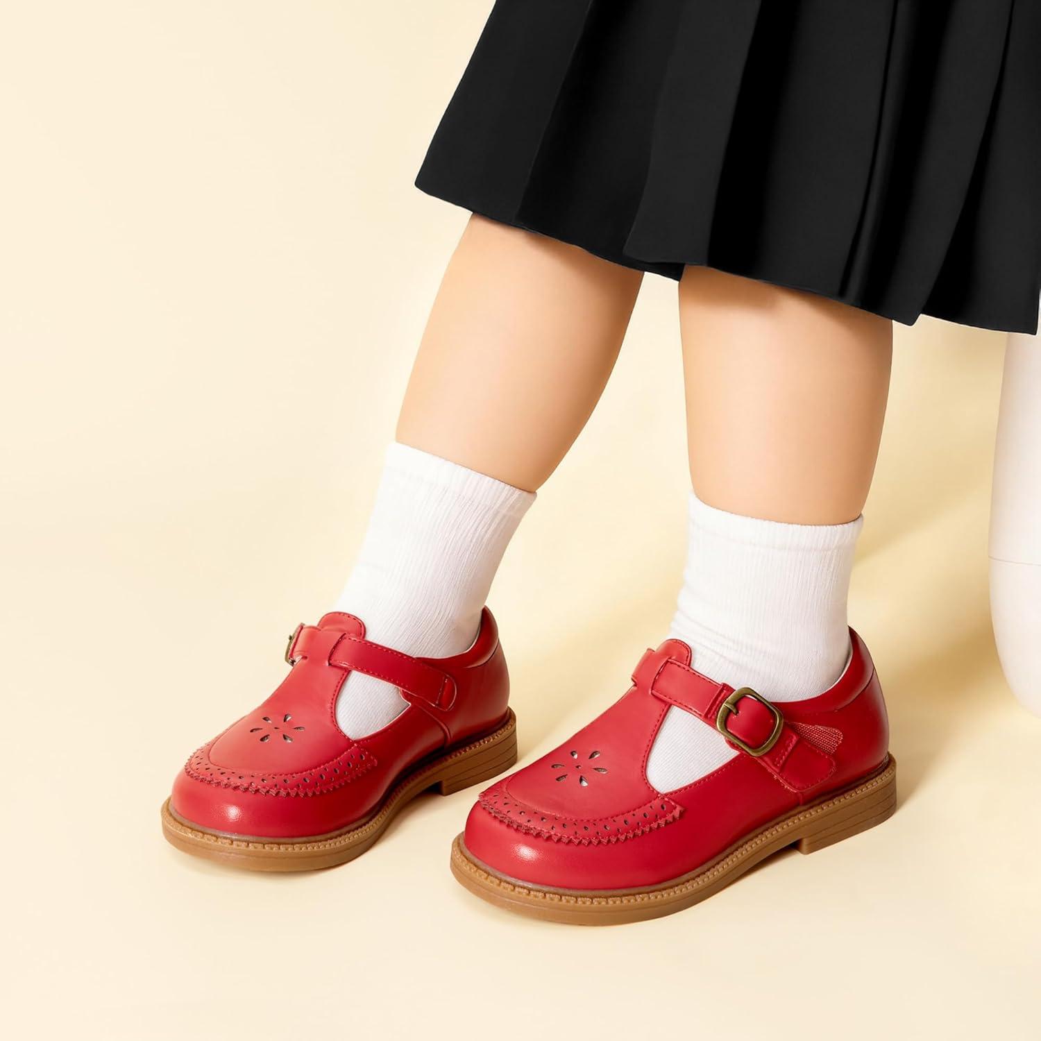 image:imageDREAM PAIRS Toddler Little Girls Mary Jane Dress Shoes Ballet Flats for Girl School Uniform ShoesRed