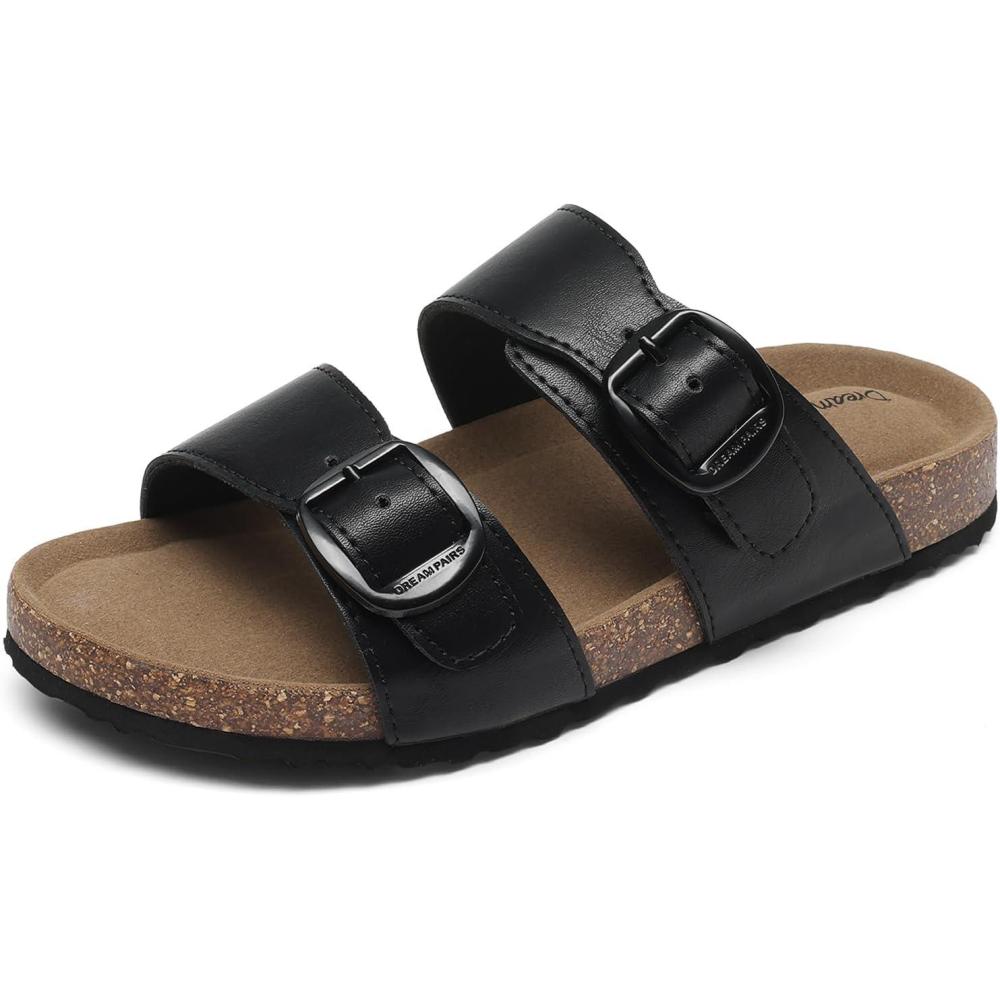 image:imageDREAM PAIRS Girls Boys Slides For Kids NonSlip with Adjustable Straps for Indoor amp Outdoor Toddler Little KidBig KidBlack