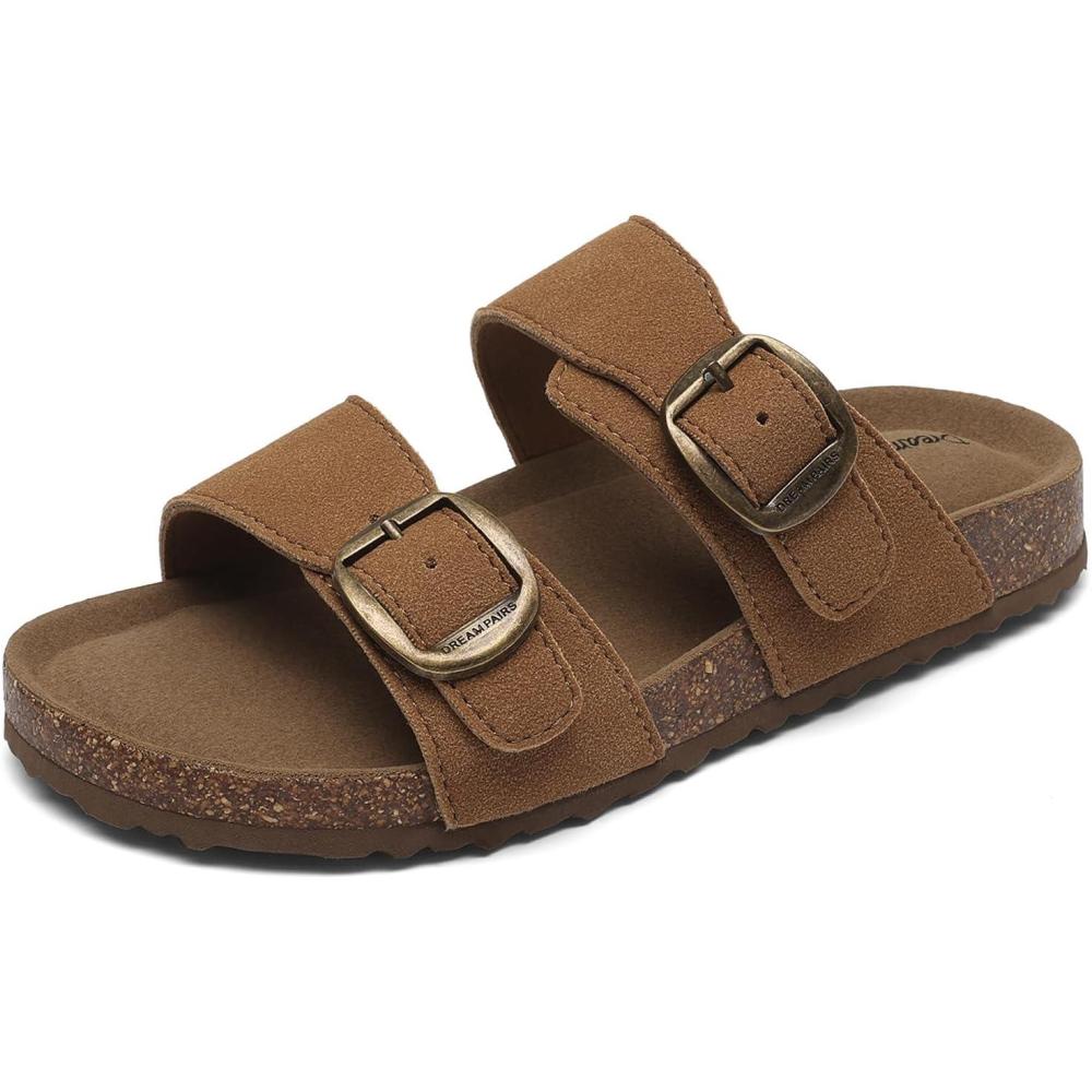 image:imageDREAM PAIRS Girls Boys Slides For Kids NonSlip with Adjustable Straps for Indoor amp Outdoor Toddler Little KidBig KidCamel