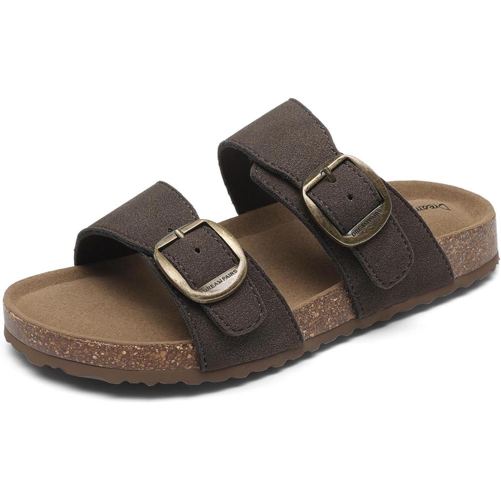 image:imageDREAM PAIRS Girls Boys Slides For Kids NonSlip with Adjustable Straps for Indoor amp Outdoor Toddler Little KidBig KidDark Brown