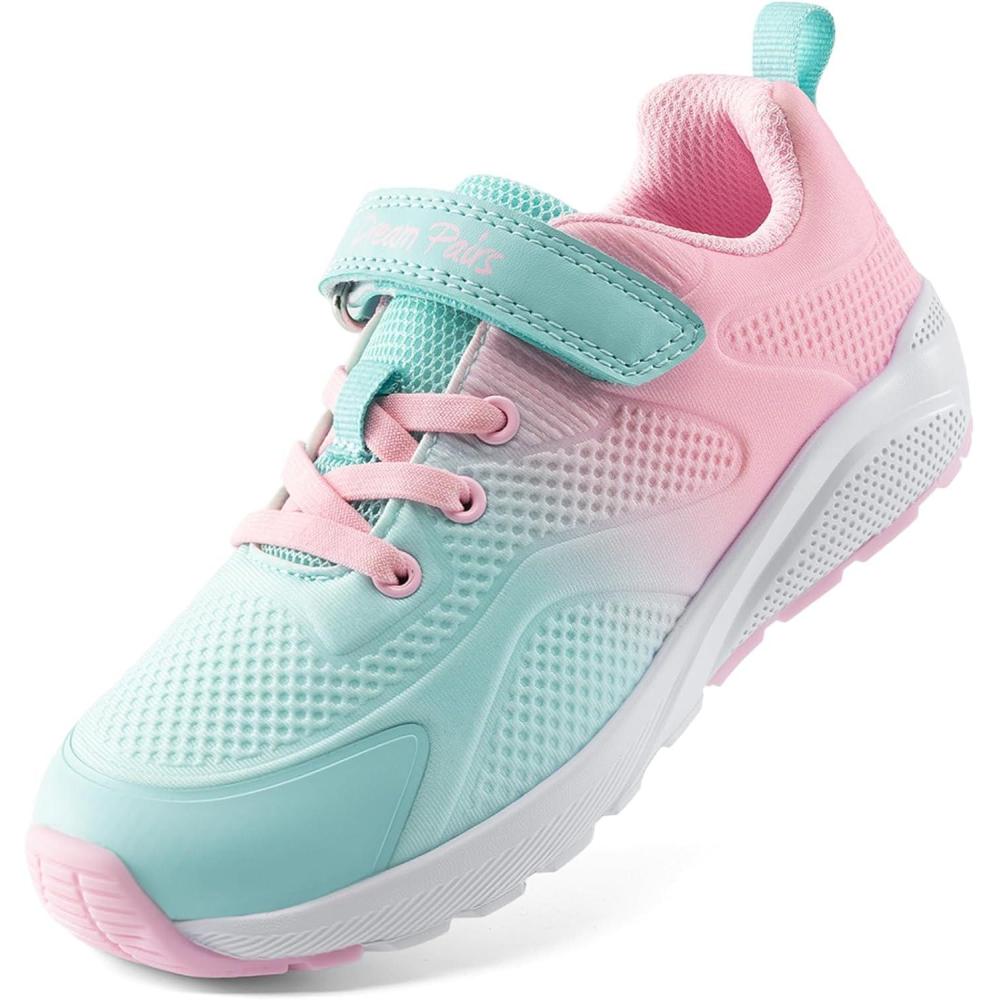 image:imageDREAM PAIRS Girls Running Shoes Kids Sneakers Tennis ColorBurst Lightweight Casual Walking ShoesLight GreenPink