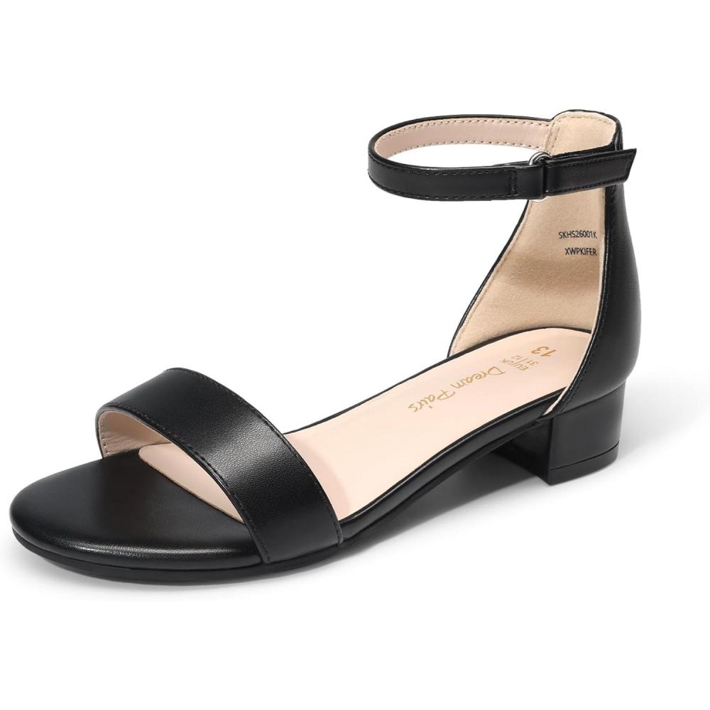 image:imageDREAM PAIRS Girls Sandals Low Heel Dress Pump Ankle Strap Flower Wedding Party Shoes for Little KidBig KidBlack