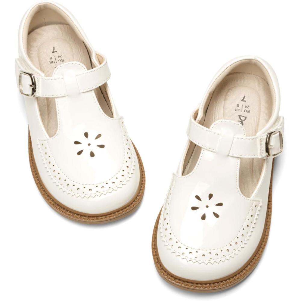 image:imageDREAM PAIRS Toddler Little Girls Mary Jane Dress Shoes Ballet Flats for Girl School Uniform ShoesAll White