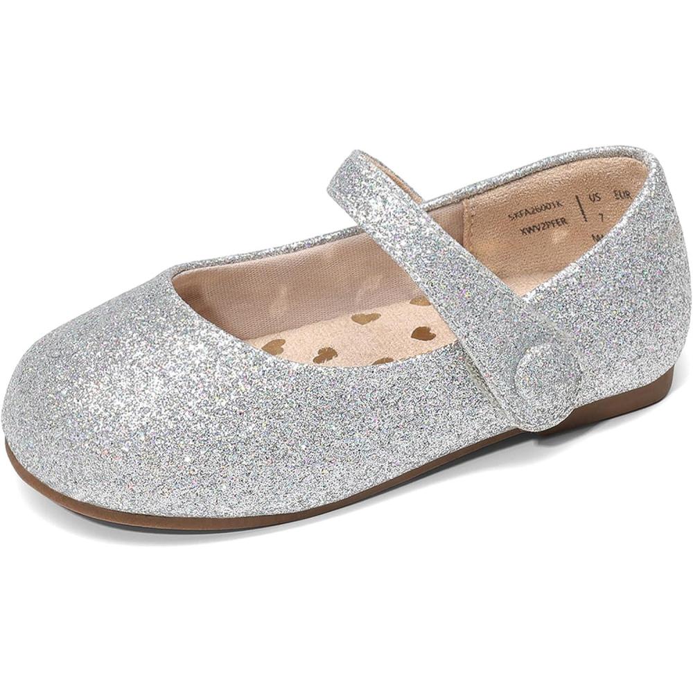 image:imageDREAM PAIRS Toddler Little Girls Mary Jane Dress Shoes Wedding Ballet Flats Round Toe Flower Girl ShoesSilver