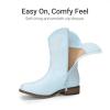 DREAM PAIRS Girls Cowboy Boots Floral Embroidered Classic Western Cowgirl Boots Square Toe Mid Calf Side Zipper Horsing Party Toddler/Little/Big Kids(Light Blue)