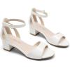 DREAM PAIRS Girls Sandals Chunky Pump Ankle Strap High Heels Dress Open Toe Flower Wedding Party for Little Big Kid(White-pat)
