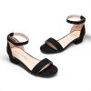 DREAM PAIRS Girls Sandals Low Heel Dress Pump Ankle Strap Flower Wedding Party Shoes for Little Kid/Big Kid(Black-suede)