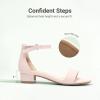 DREAM PAIRS Girls Sandals Low Heel Dress Pump Ankle Strap Flower Wedding Party Shoes for Little Kid/Big Kid(Nude)