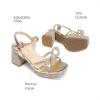 DREAM PAIRS Girls Sandals Open Toe Low Block Chunky Heels Sandals Bow Flower Party Dress Pumps Shoes for Little Big Kid(Gold-metallic)