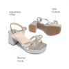DREAM PAIRS Girls Sandals Open Toe Low Block Chunky Heels Sandals Bow Flower Party Dress Pumps Shoes for Little Big Kid(Silver)