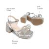DREAM PAIRS Girls Sandals Open Toe Low Block Chunky Heels Sandals Bow Flower Party Dress Pumps Shoes for Little Big Kid(Silver-metallic)
