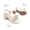 DREAM PAIRS Girls Sandals Open Toe Low Block Chunky Heels Sandals Bow Flower Party Dress Pumps Shoes for Little Big Kid(White)