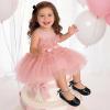 DREAM PAIRS Toddler Little Girls Dress Shoes Flower Girl Mary Jane Ballet Flat Shoes with Pearl Ankle Strap & Satin Bow for Wedding/Party(Black)
