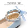 DREAM PAIRS Toddler Little Girls Dress Shoes Flower Girl Mary Jane Ballet Flat Shoes with Pearl Ankle Strap & Satin Bow for Wedding/Party(Light Blue)