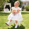 DREAM PAIRS Toddler Little Girls Dress Shoes Flower Girl Mary Jane Ballet Flat Shoes with Pearl Ankle Strap & Satin Bow for Wedding/Party(White)