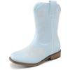 DREAM PAIRS Girls Cowboy Boots Floral Embroidered Classic Western Cowgirl Boots Square Toe Mid Calf Side Zipper Horsing Party Toddler/Little/Big Kids(Light Blue)