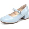 DREAM PAIRS Girls Dress Shoes Mary Jane Low Heels Flower Wedding Party Pump Prom Footwear for Little/Big Kids(Light Blue)