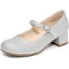 DREAM PAIRS Girls Dress Shoes Mary Jane Low Heels Flower Wedding Party Pump Prom Footwear for Little/Big Kids(Silver)