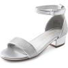 DREAM PAIRS Girls Sandals Low Heel Dress Pump Ankle Strap Flower Wedding Party Shoes for Little Kid/Big Kid(Silver-glitter)