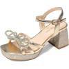 DREAM PAIRS Girls Sandals Open Toe Low Block Chunky Heels Sandals Bow Flower Party Dress Pumps Shoes for Little Big Kid(Gold-glitter)