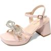 DREAM PAIRS Girls Sandals Open Toe Low Block Chunky Heels Sandals Bow Flower Party Dress Pumps Shoes for Little Big Kid(Pink)
