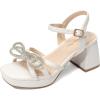 DREAM PAIRS Girls Sandals Open Toe Low Block Chunky Heels Sandals Bow Flower Party Dress Pumps Shoes for Little Big Kid(White)