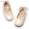 DREAM PAIRS Toddler Little Girls Dress Shoes Flower Girl Mary Jane Ballet Flat Shoes with Pearl Ankle Strap & Satin Bow for Wedding/Party(Ivory)