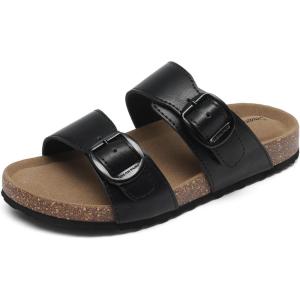 DREAM PAIRS Girls Boys Slides For Kids Non-Slip with Adjustable Straps for Indoor & Outdoor Toddler Little Kid/Big Kid(Black)
