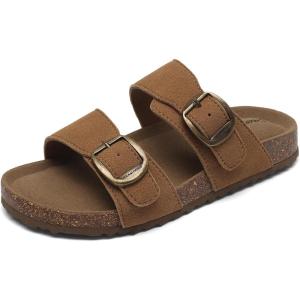 DREAM PAIRS Girls Boys Slides For Kids Non-Slip with Adjustable Straps for Indoor & Outdoor Toddler Little Kid/Big Kid(Camel)