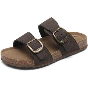 DREAM PAIRS Girls Boys Slides For Kids Non-Slip with Adjustable Straps for Indoor & Outdoor Toddler Little Kid/Big Kid(Dark Brown)