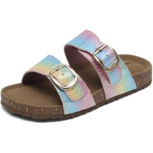 DREAM PAIRS Girls Boys Slides For Kids Non-Slip with Adjustable Straps for Indoor & Outdoor Toddler Little Kid/Big Kid(Rainbow)