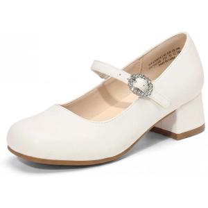 DREAM PAIRS Girls Dress Shoes Mary Jane Low Heels Flower Wedding Party Pump Prom Footwear for Little/Big Kids(Ivory)