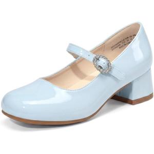 DREAM PAIRS Girls Dress Shoes Mary Jane Low Heels Flower Wedding Party Pump Prom Footwear for Little/Big Kids(Light Blue)