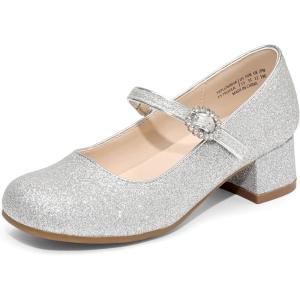 DREAM PAIRS Girls Dress Shoes Mary Jane Low Heels Flower Wedding Party Pump Prom Footwear for Little/Big Kids(Silver)