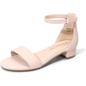 DREAM PAIRS Girls Sandals Low Heel Dress Pump Ankle Strap Flower Wedding Party Shoes for Little Kid/Big Kid(Nude)