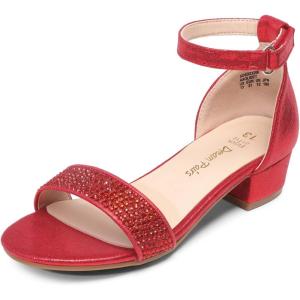 DREAM PAIRS Girls Sandals Low Heel Dress Pump Ankle Strap Flower Wedding Party Shoes for Little Kid/Big Kid(Red)
