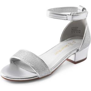DREAM PAIRS Girls Sandals Low Heel Dress Pump Ankle Strap Flower Wedding Party Shoes for Little Kid/Big Kid(Silver-glitter)