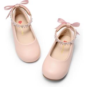 DREAM PAIRS Toddler Little Girls Dress Shoes Flower Girl Mary Jane Ballet Flat Shoes with Pearl Ankle Strap & Satin Bow for Wedding/Party(Pink)