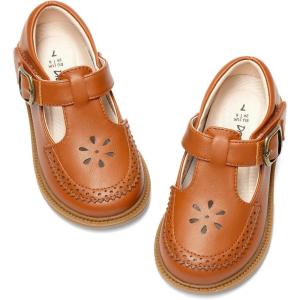 DREAM PAIRS Toddler Little Girl’s Mary Jane Dress Shoes – Ballet Flats for Girl School Uniform Shoes(Brown)