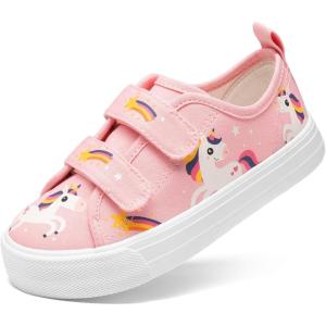 DREAM PAIRS Kid Toddler Sneakers Boys Girls Canvas with Cartoon Dual Hook and Loops for School Walking(Pink)